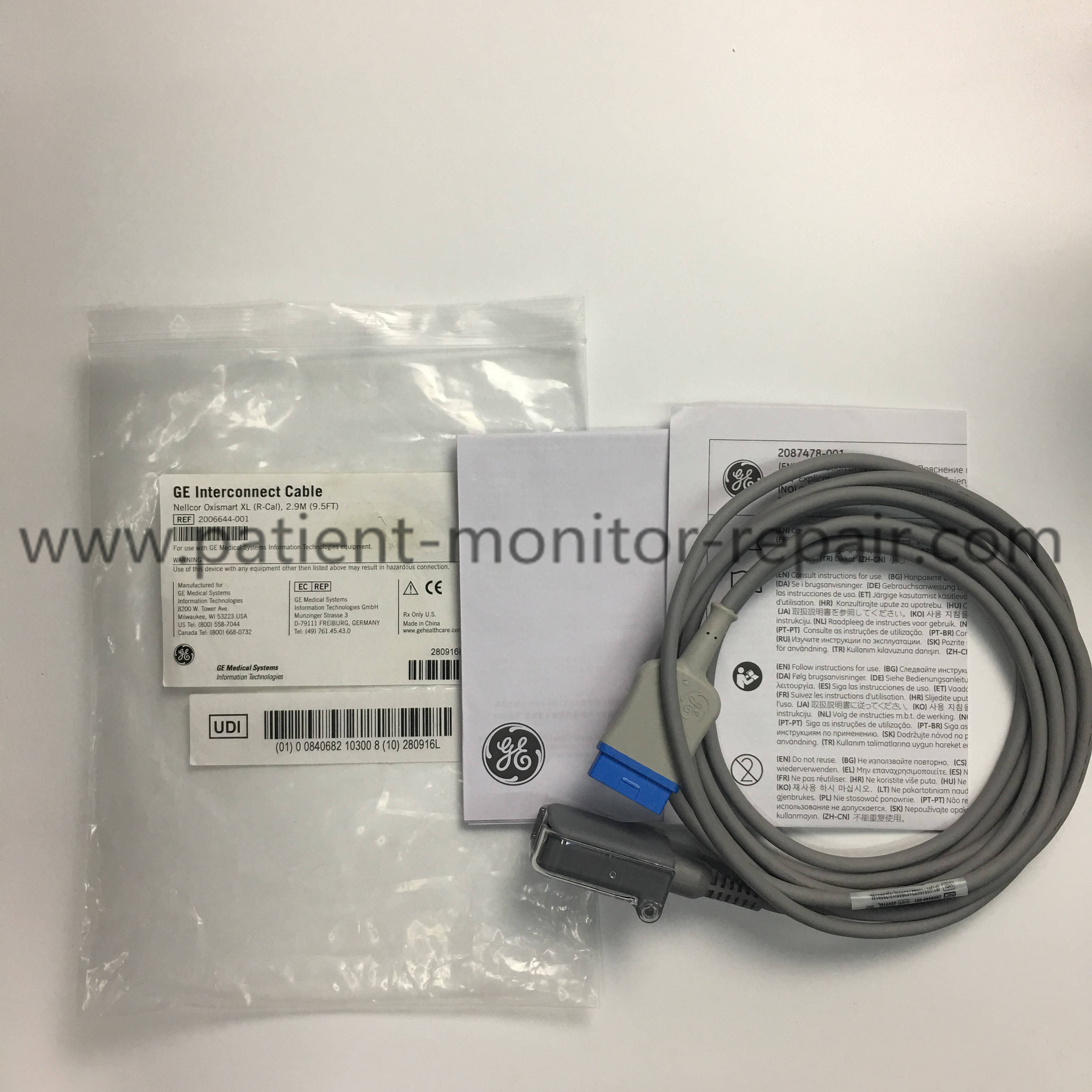 GE Interconnect Cable Nellcor Oxismart XL (R-Cal), 2.9m (9.5ft) 2006644-001