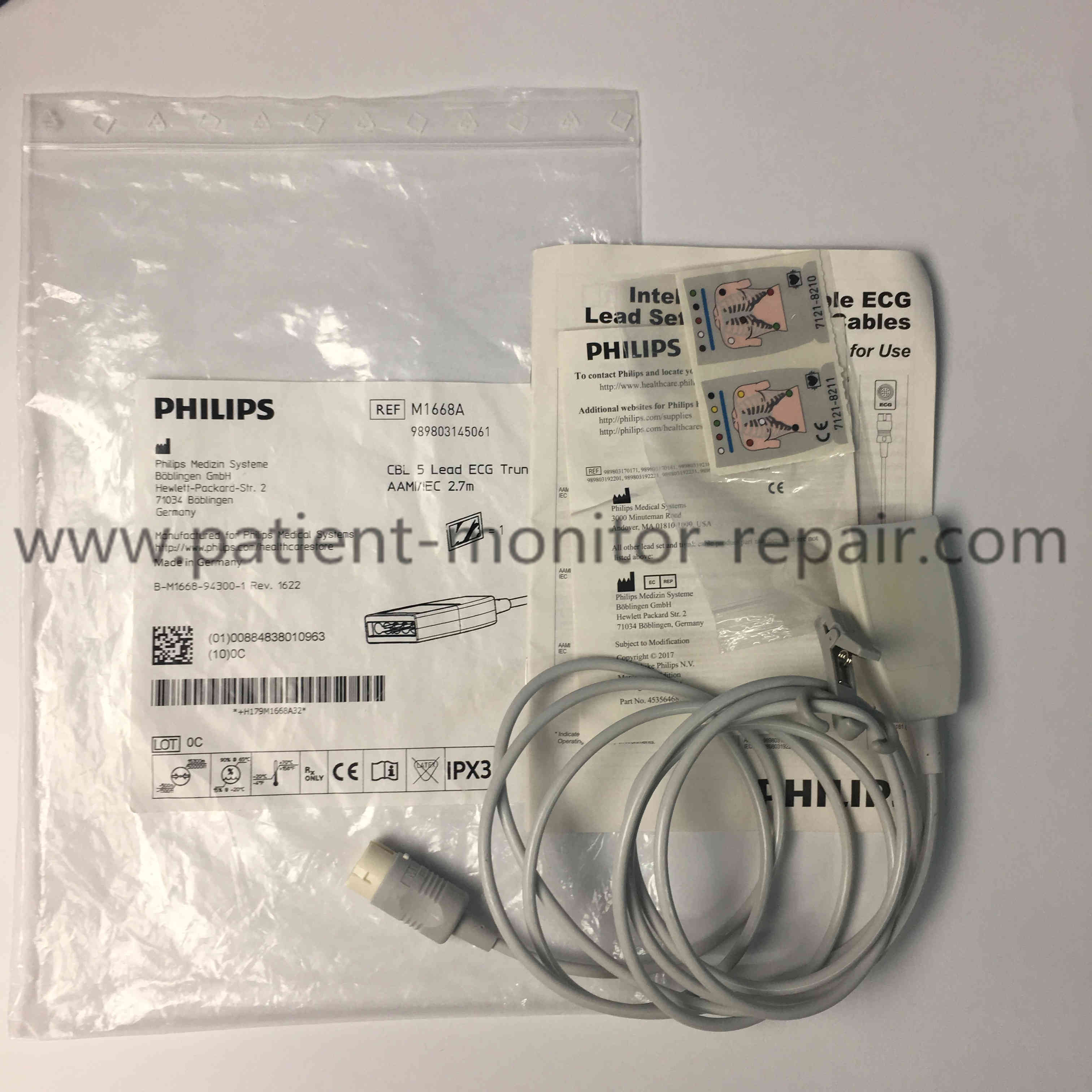 Philips M1668A 5-lead ECG Trunk Cable AAMI/IEC 2.7m 12-pin 989803145061 