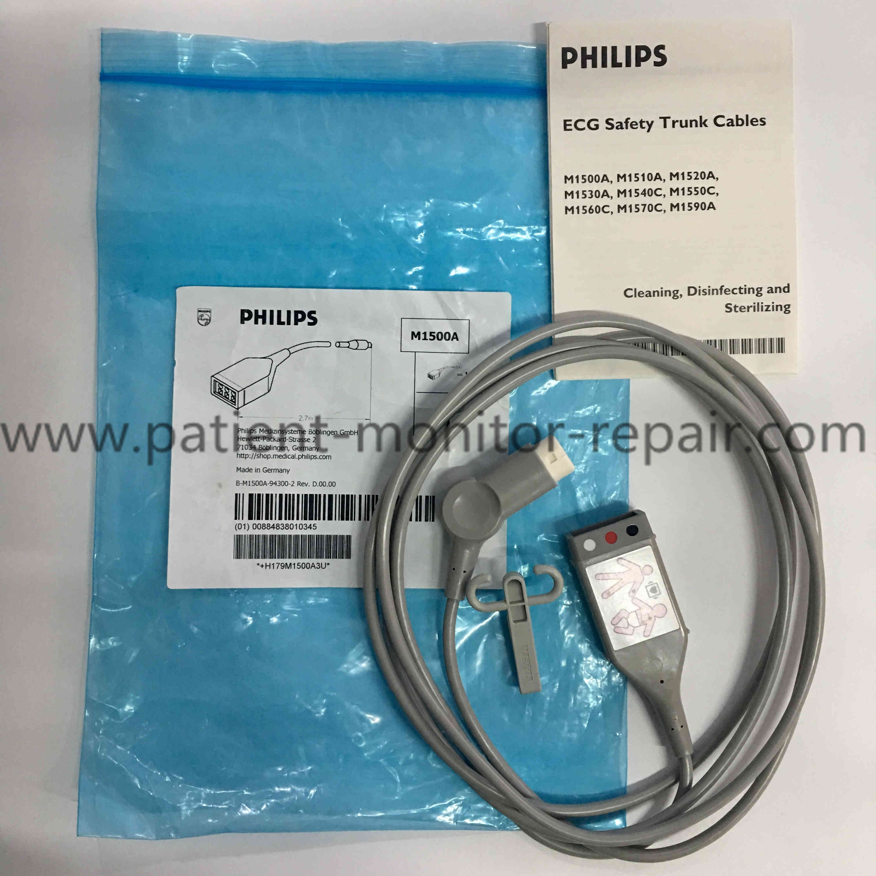 Philips ECG Safety 3-Lead Trunk Cable 12-Pin M1500A REF 989803103811 